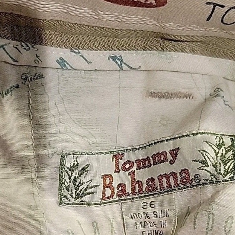VTG Mens Tommy Bahama Pants Beige 36x30 Herringbone 100% Silk Pleated Relaxed - Picture 5 of 5